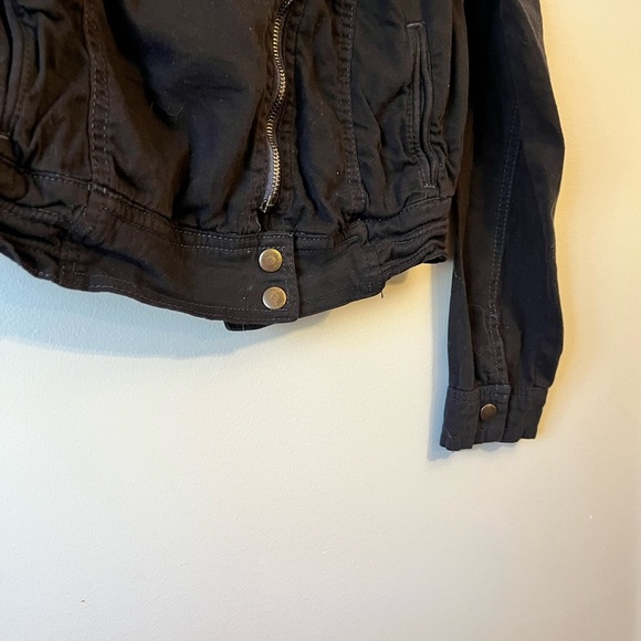 Cotton on black charcoal zip up moto jacket cropped long sleeve collared XL - Picture 2 of 7